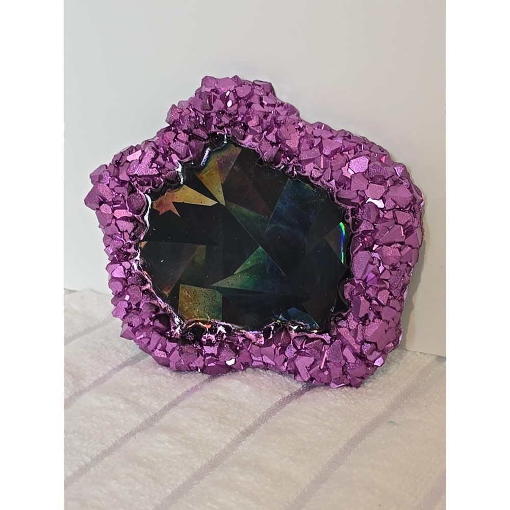 Handmade Resin Crystal‎ Edge Trinket Holder Holographic Purple Black 782